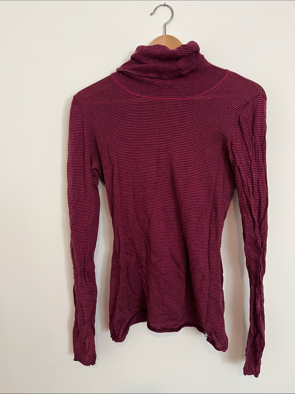 Striped Burgundy Turtleneck Long Sleeve Top